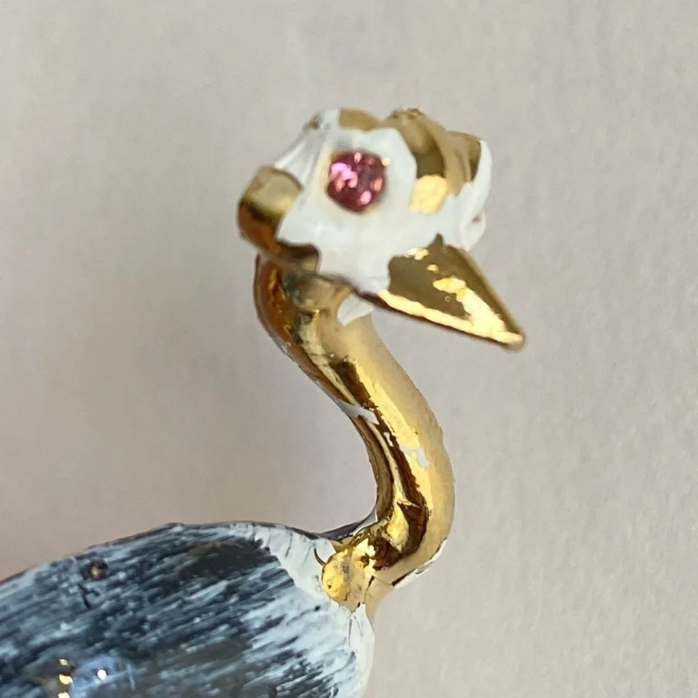 Vintage 60s Gerrys Ostrich Brooch Figural Bird Pin Gold Tone Pink Rhinestone‎